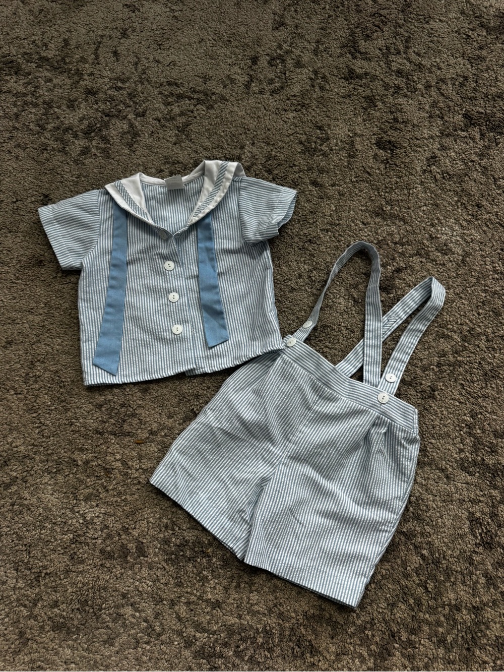 Vintage Bryan Baby Boy Sailor Suspender Shorts Set 12M Made in USA